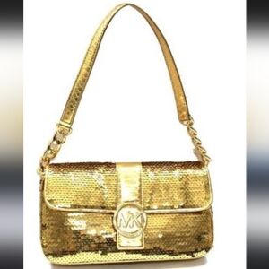 Michael Michael Kors Gold Small Flap Sequins Fulton NWT